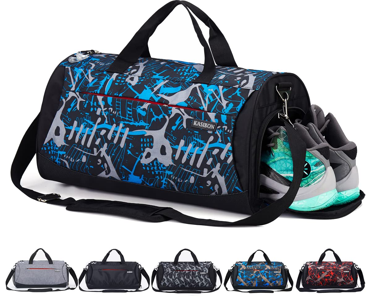 Sports Gym Bag with Shoes Compartment and Wet Pocket, Travel Duffle Bag for Men and Women (CamBlue) Size: 20 * 10.5 * 10 inches -35 Liters