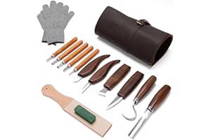 Wood Carving Tools Kit, 15Pcs Deluxe Wood Whittling Kit - Includes 6 Carving Knife, 5 Detail Carving Tool, Polishing Stone, S