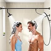 NTPN Dual Shower Head with Handheld for Couples, High Pressure Double Shower Heads for Two People Rod, Two Showerhead System Fit 2 Person, Gifts for Women Men, SPA-Like (Black, Segmented Design)