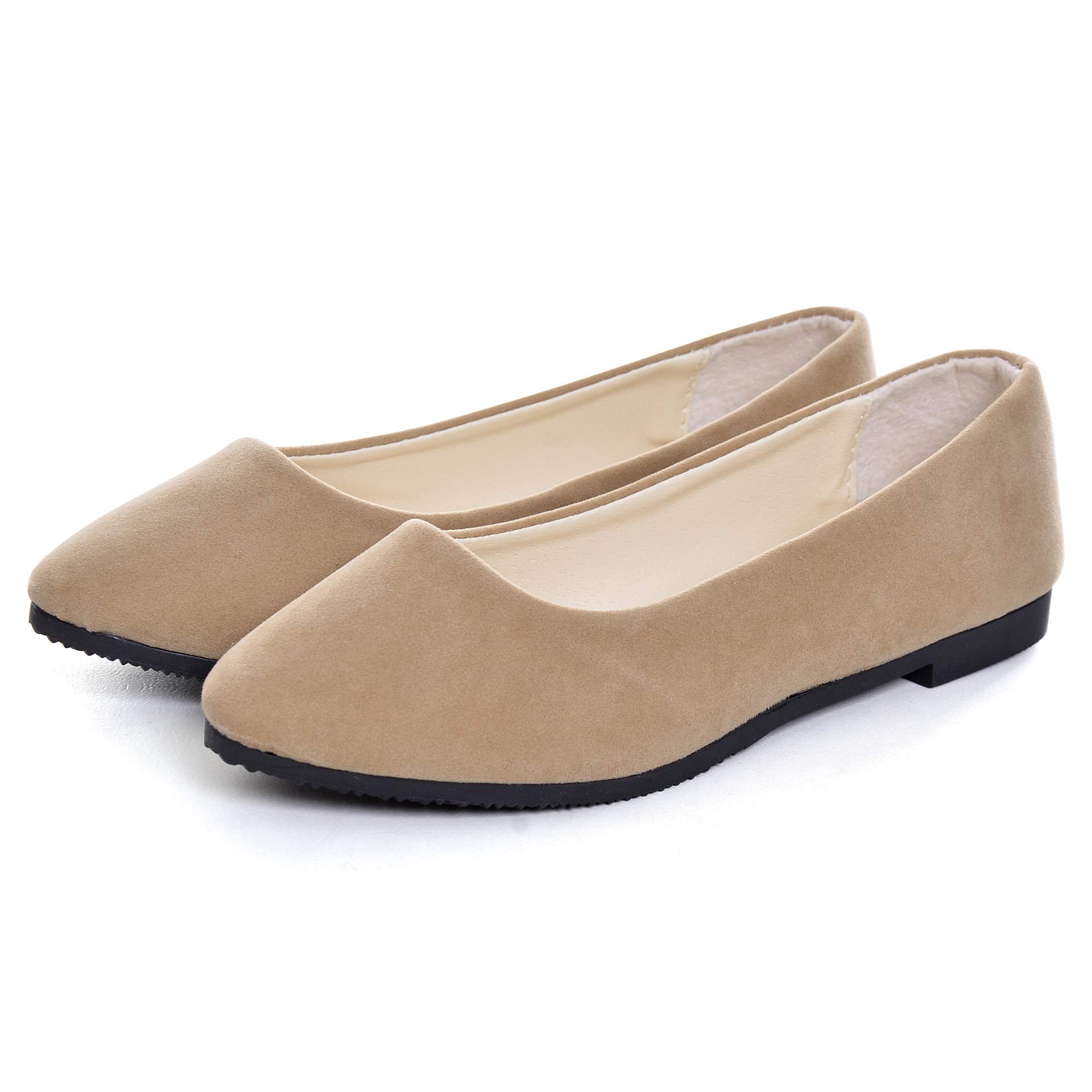 Stunner Women Cute Slip-On Ballet Shoes Soft Solid Classic Pointed Toe Flats, Khaki, 8.5 - Image 4
