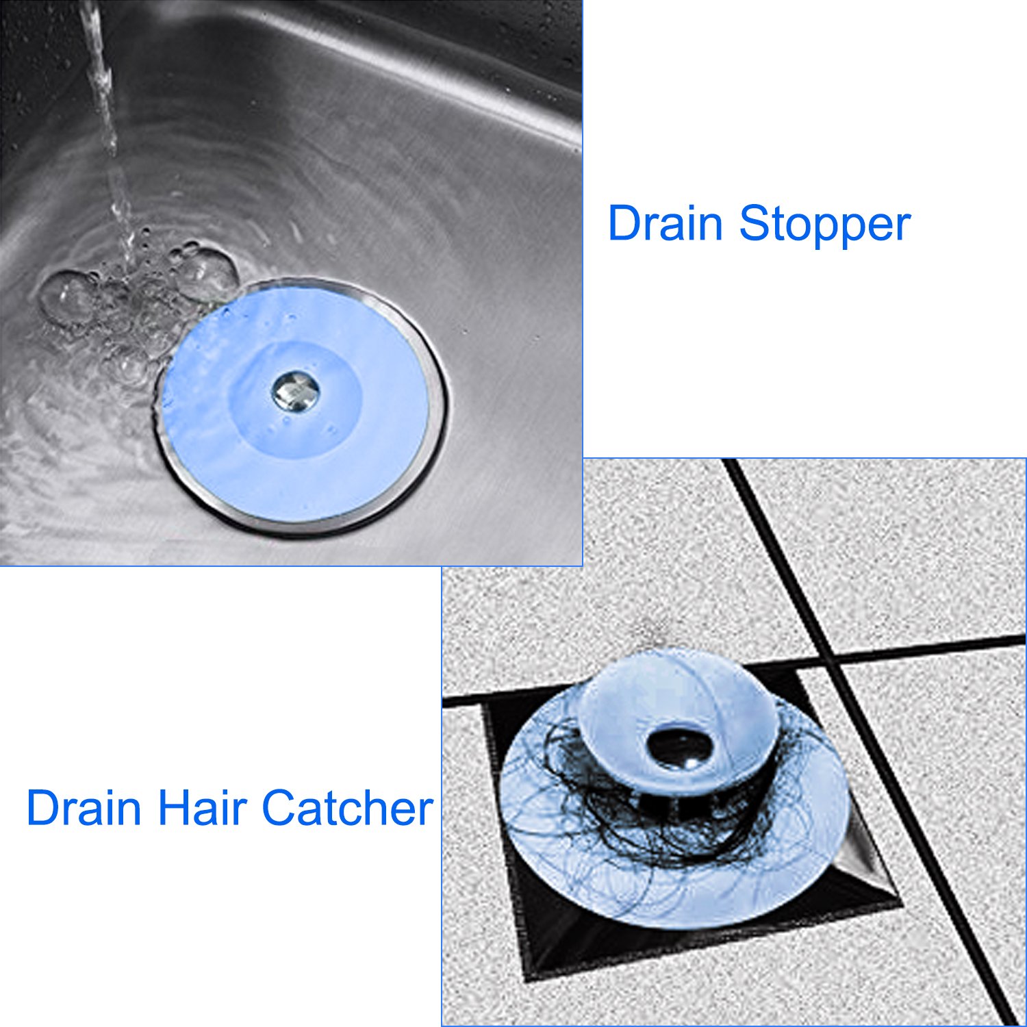 MBSSHI Multi-function Drain Stopper and Hair Catcher of 3 Colors and Strainer for Floor, Laundry, Kitchen and Bathroom (3pack)