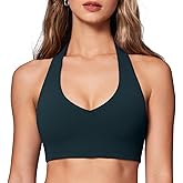 INGIA Womens Halter Longline Sports Bra Padded Low Back Yoga Bra Workout Crop Top with Built in Bra