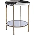 SEI Furniture Cortinada Round Faux Marble End Table, Black and White with Gold