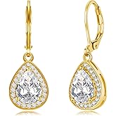 IUITY Leverback Dangle Earrings for Women Trendy Multicolor Pear Cubic Zircon Earrings Birthstone Teardrop Drop Earrings Jewelry Gifts for Everyday Party Wedding 14K White Gold | 24K Gold Plated