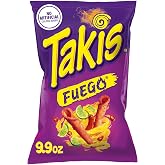 Takis Fuego Rolled Tortilla Chips, 9.9oz Bag | Extremely Spicy Hot Chili Pepper and Lime Flavor, Corn Snack Chips, Individual Bags, Sharing Size