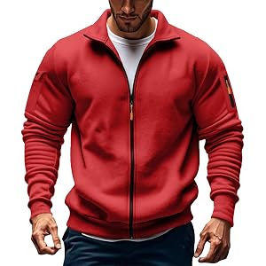 Sweatshirts for Men Casual Long Sleeve Fleece Full Zip Pullover Big and Tall Autumn Workout Camping Solid Sweatshirt
