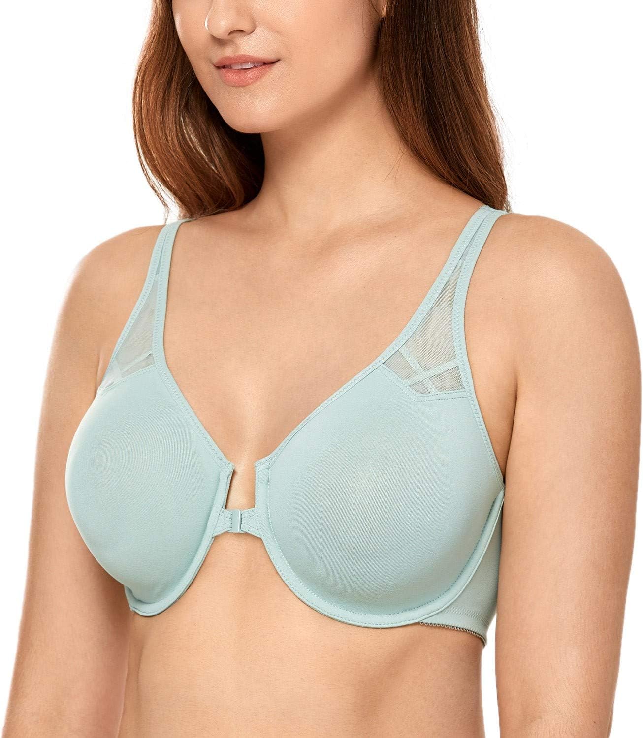 CALVENA Women's Full Figure Non Padded Seamless Comfort Underwire Racerback Front Closure Bra
