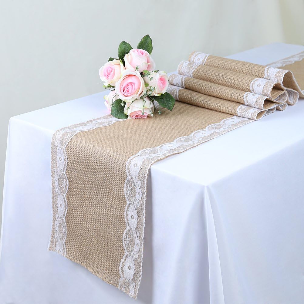 TRLYC Pack of 6 Wedding 12 by 108-Inch Burlap Table Runners Wedding Table Runners