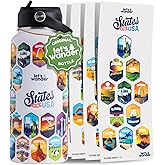 LET'S WANDER 50 States Water Bottle with Waterproof Stickers - 32oz Leakproof Insulated Stainless Steel with Straw - States of the USA Gift Bottle (White)