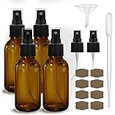 GIVAMEIHF 4 pcs Amber Glass Spray Bottles 2oz, Empty Small Spray Bottle Fine Mist Refillable Sprayer with Funnel Labels Dropp