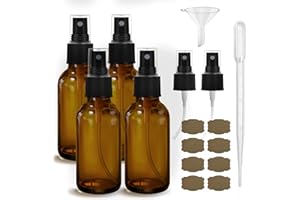 GIVAMEIHF 4 pcs Amber Glass Spray Bottles 2oz, Empty Small Spray Bottle Fine Mist Refillable Sprayer with Funnel Labels Droppers,Mini Travel Bottle for Essential Oils,Hair and Cleaning Solutions