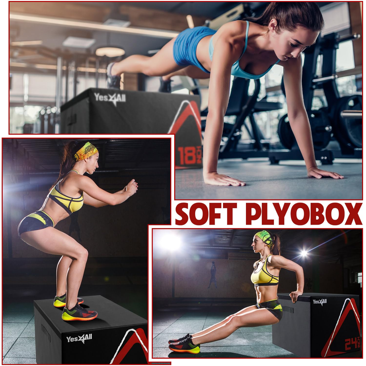 Yes4All Adjustable Soft Plyo Box, Jumping Trainer - For Plyometric Exercises and Conditioning, Multiple Height Variations
