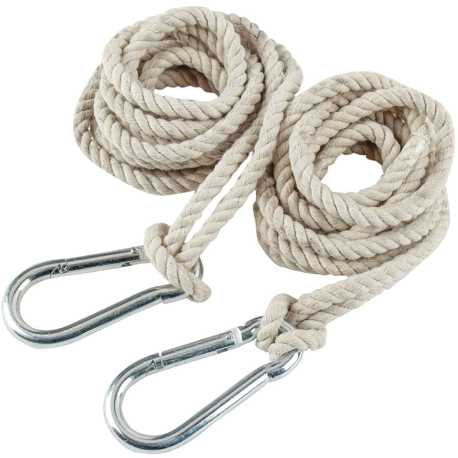 2 Tree Swing Cotton Rope Hanging Straps 9.8 FT Each with Heavy Duty Carabiner Hooks Kit for Camping Hammock or Tire Playground Accessories - Safer Extension Conversion/Easy Setup Indoor Outdoor
