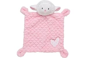 BABY STARTERS Plush Lamb 10 in. Snuggle Blanket with Embroidery and Knotted Corners for Baby (Pink Heart)