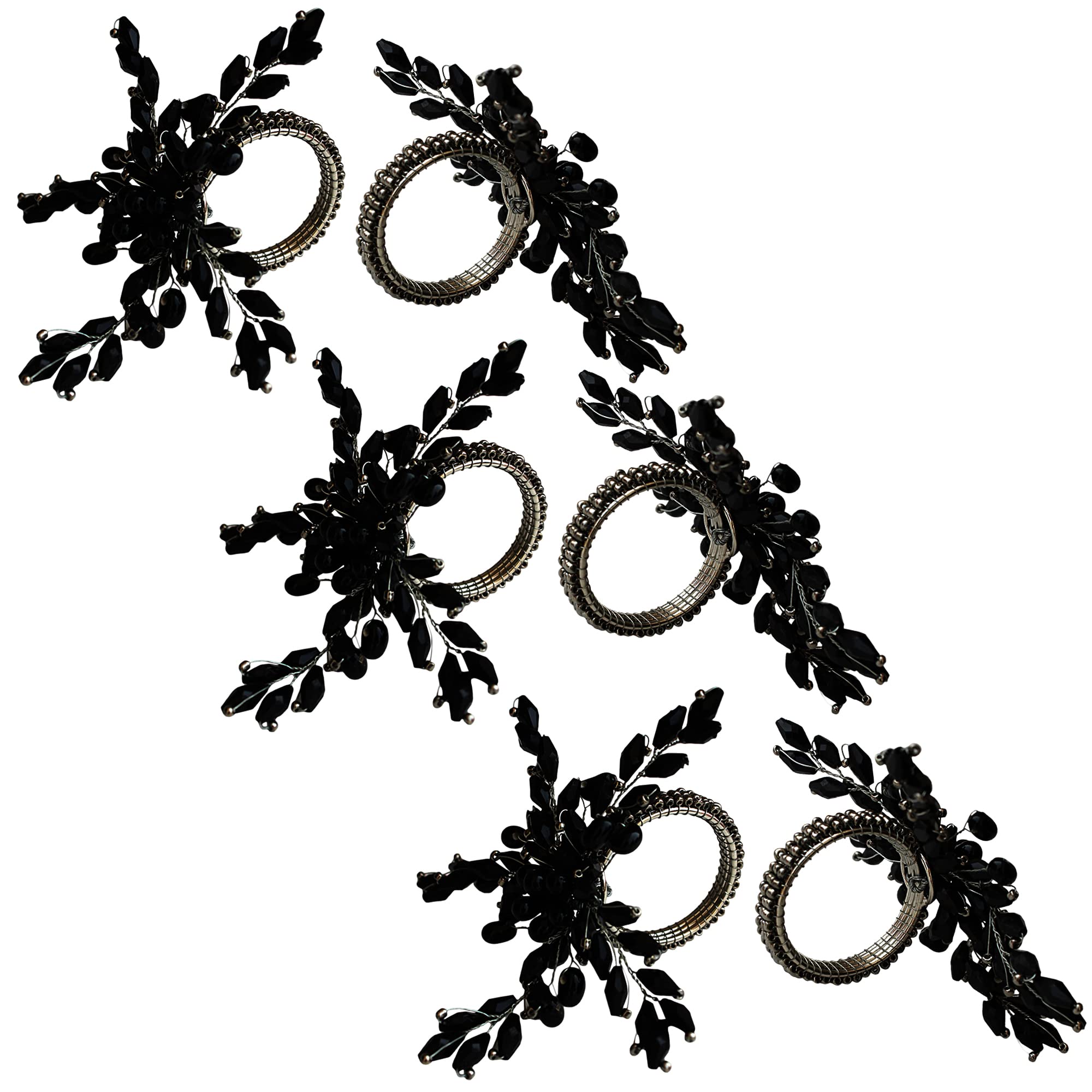 ITOS365 Napkin Rings Set of 6 for Dining Table Decoration Parties Everyday Metal Napkin Holder Leaf Black (Pack of 6)
