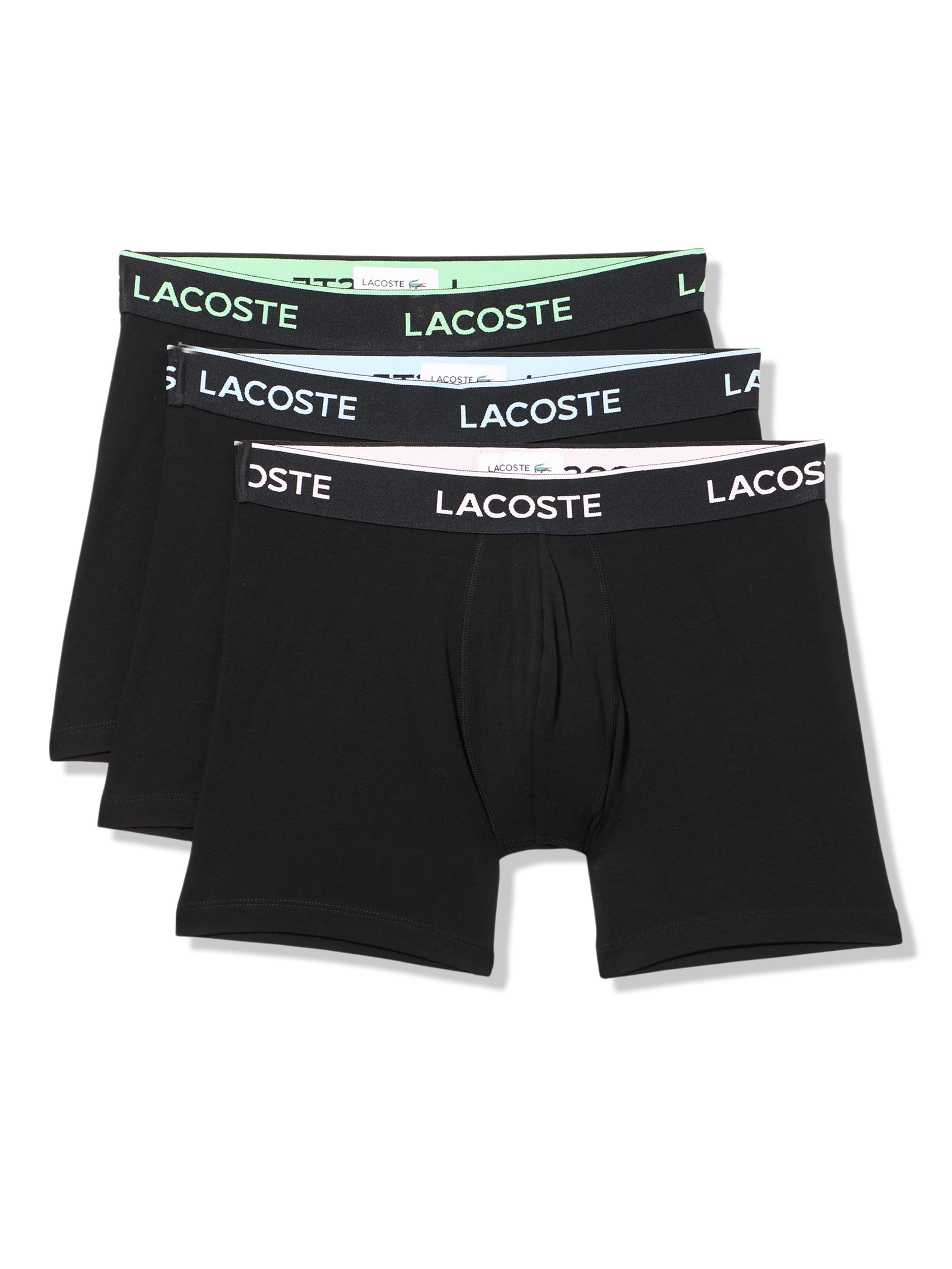 Lacoste Men's Cotton Stretch Essentials Boxer Briefs, 3-pack (Amazon Exclusives), Black/Flamingo/Overview/Liamone, Large Image