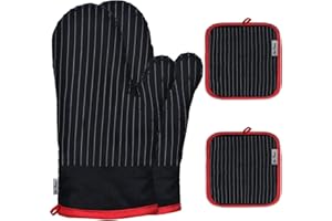 Win Change Oven Mitts and Pot Holders Sets,Oven Mitts and Potholders with Cotton High Heat Resistant Extra Thick Long Oven Mi