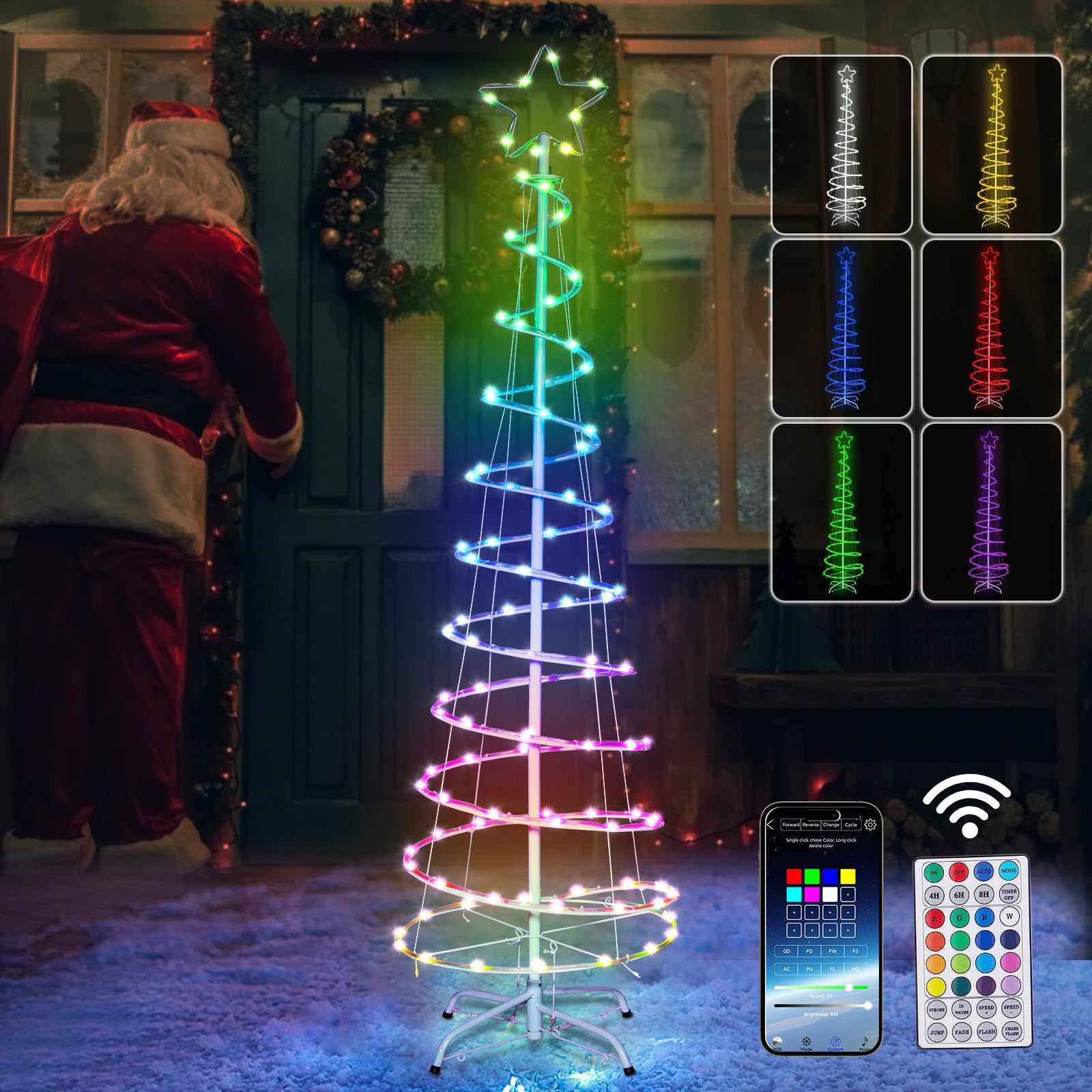 Photo 1 of Vigdur 6FT Spiral Christmas Tree - Outdoor Christmas Tree Lights USB Powered with Remote, Timer, App Control Color Changing Artificial Christmas Trees with Music Sync Mode for Xmas Yard Garden Party