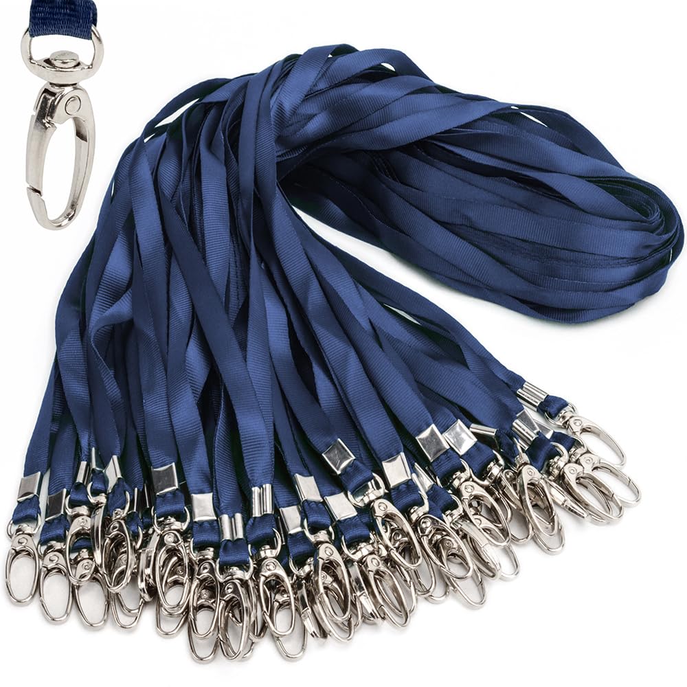 Antspirit Navy Lanyards Bulk Lanyards for Id Badges 50 Pack Each 17.7-Inch Lanyard Clip Woven Badge Lanyard with Clip Swivel Hooks (Navy, 50)
