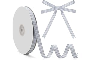 GHGMAO Gingham Ribbon, Grey and White Plaid Checkered Ribbon 3/8 inch x 50 Yards, Grey Buffalo Checker Ribbon for Gift Wrappi