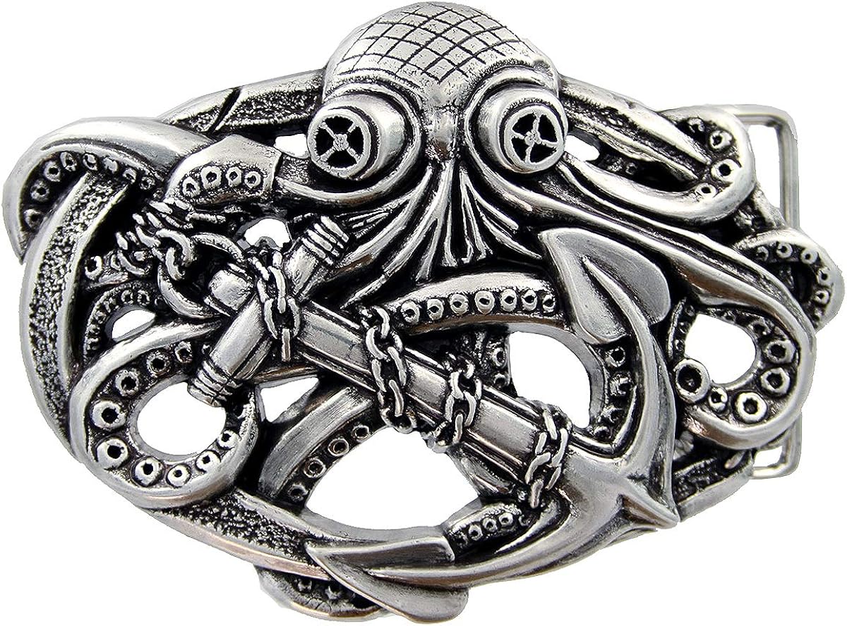 Punk Pirate Octopus Kraken Boat Anchor Antique Silver Belt Buckle: Clothing