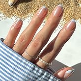 Glamnetic Press On Nails - Into Blue | Glazed Short Oval Fake Nails with Periwinkle French Tips, Reusable Summer Nails | 15 S