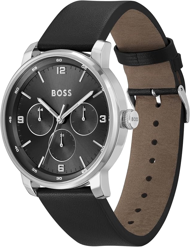 Boss Montre Analogique Multifunction à Quartz pour Homme Collection Contender avec Bracelet en Cuir Noir - 1514125