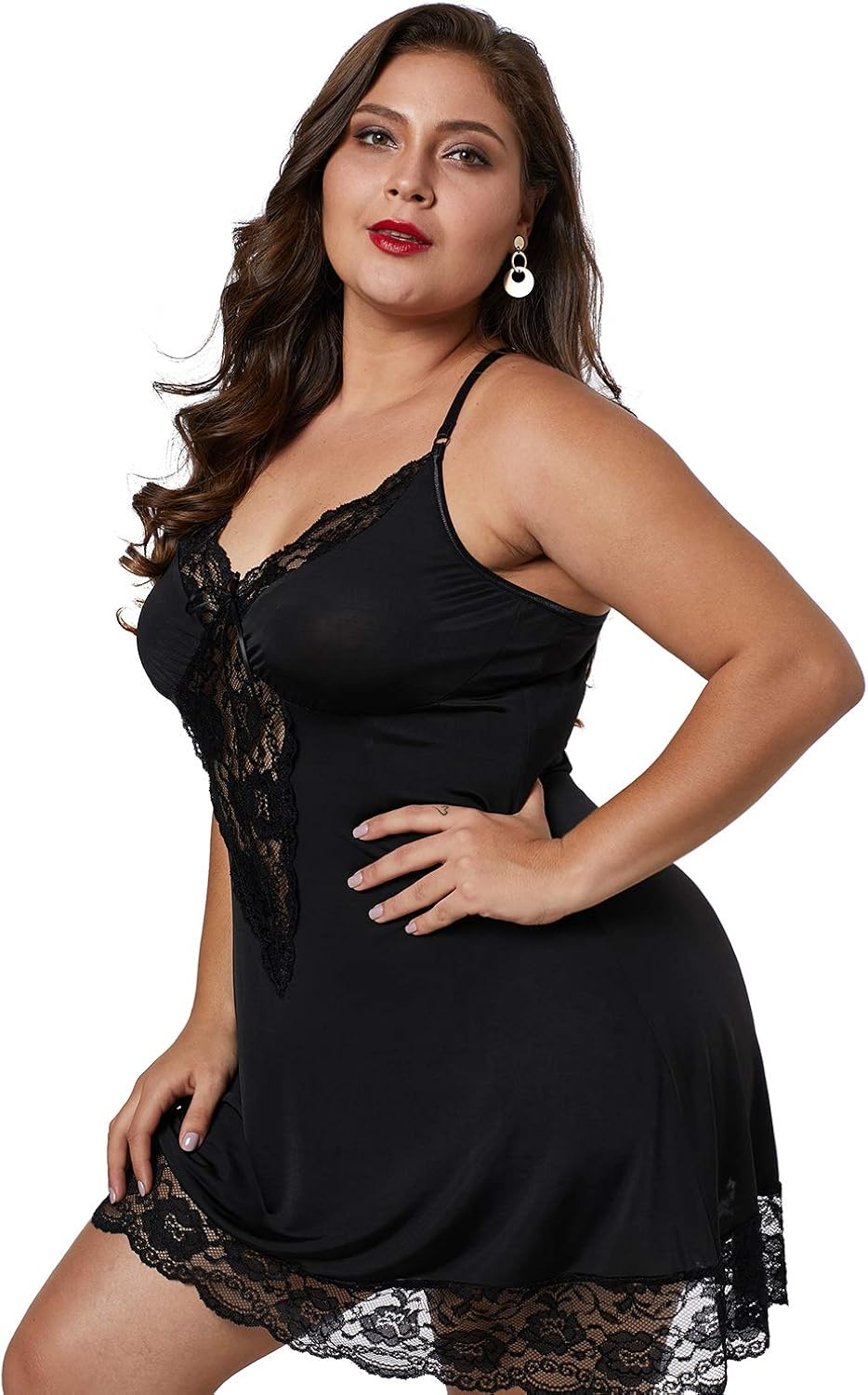 XAKALAKA Women Plus Size Babydoll Lingerie Back Crisscross Lace Trim Chemise Sleepwear at  Women’s Clothing store