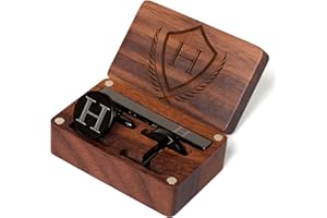 PROPHET CLUE PC Mens Initial Cufflinks and Tie Clip A-Z Alphabet Letter Black Stainless Cuff Links Tie Bar with Engraved Walnut Wood Box Groom Groomsman Wedding Set