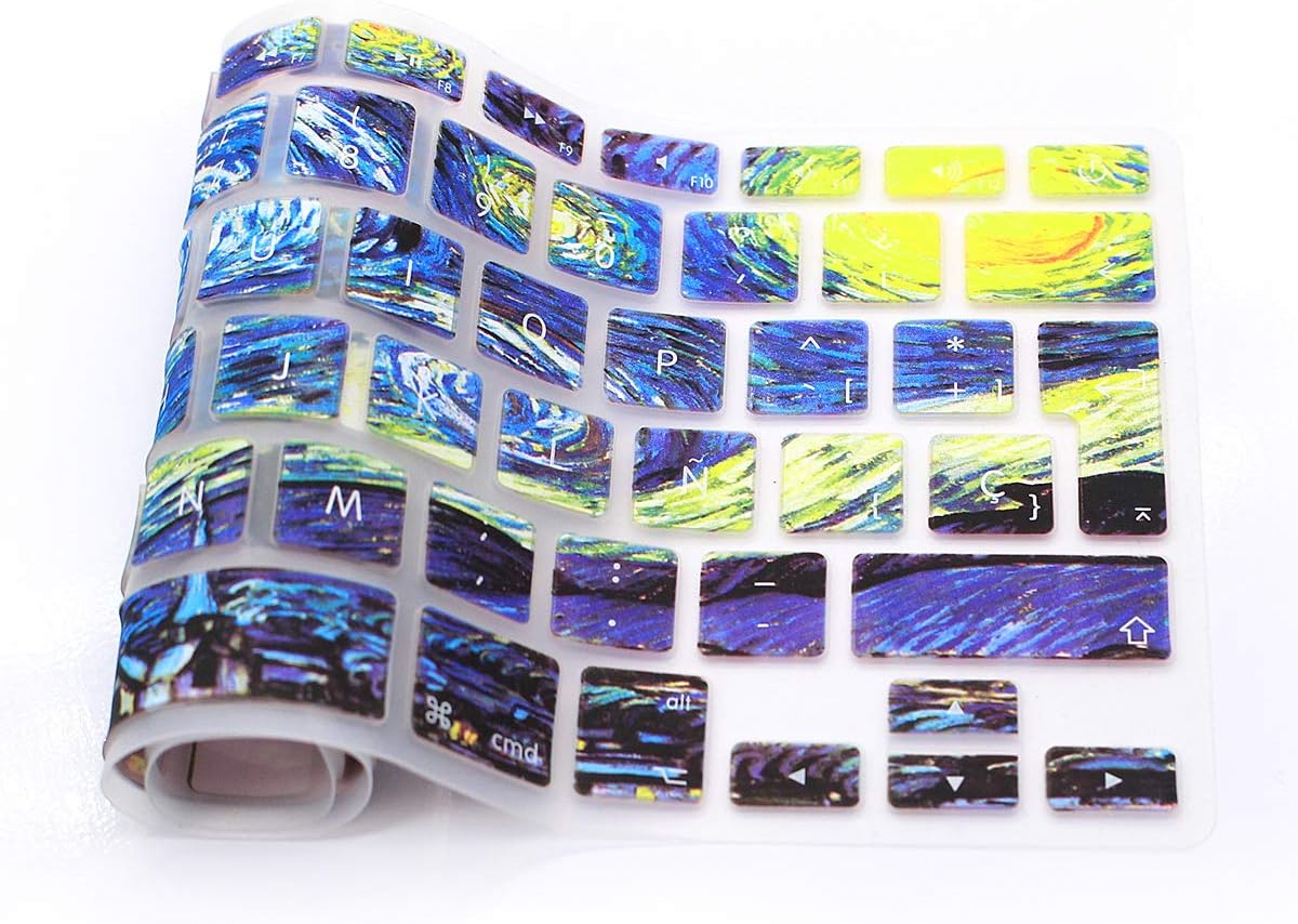 MMDW EU/UK Spanish Language Keyboard Cover for Macbook Pro 13,15 (with or without Retina Display,2015 or Older Version) for Macbook Old Air 13 Inch European/ISO Keyboard Silicone Skin-Starry Night - Image 4