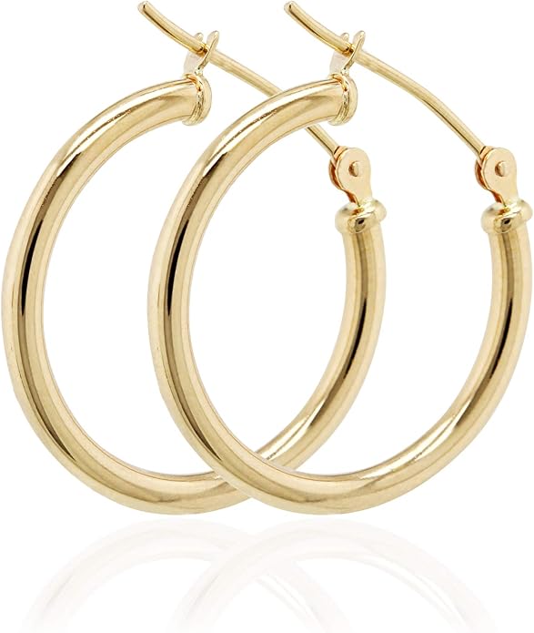 Quality Jewels 14k Gold Earrings, Classic Yellow Gold Hoop Earrings for