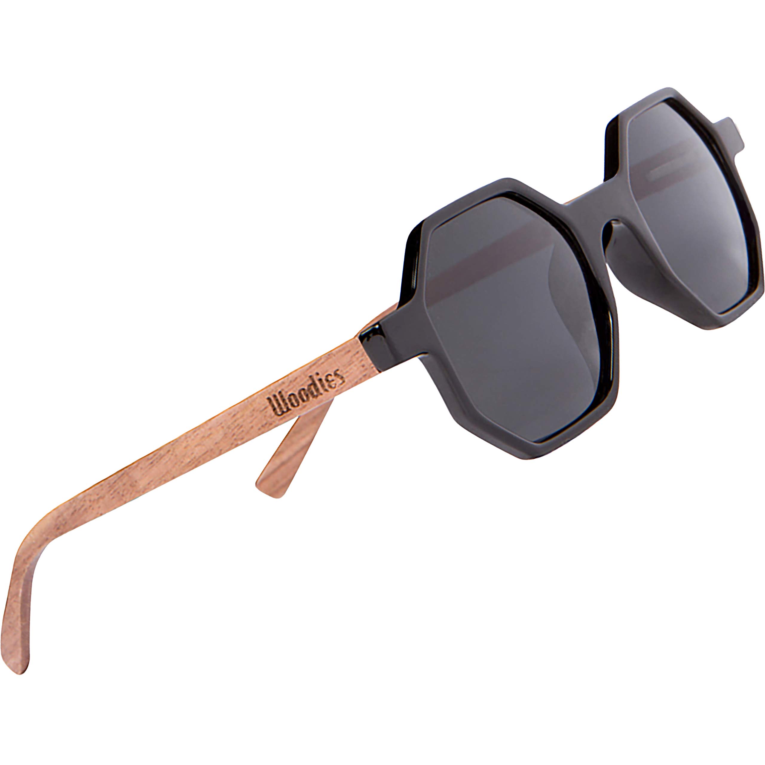 Woodies Polarized Walnut Wood Black Hexagon Sunglasses for Men and