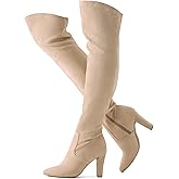 Shoe'N Tale Women Stretch Suede Chunky Heel Over The Knee Boots Thigh High for Women