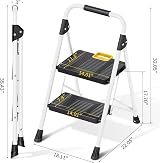 KINGRACK 3 Step Folding Ladder with Safety Lock Non-Skid Pedals White view 8