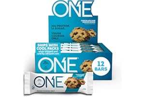ONE Protein Bars, Chocolate Chip Cookie Dough, Gluten Free Protein Bars with 20g Protein and only 1g Sugar, Guilt-Free Snacking for High Protein Diets, 2.12 oz (12 Pack)