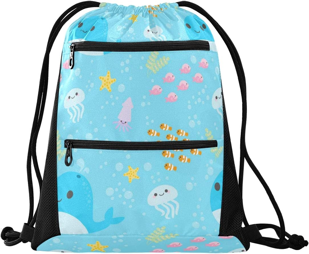 Drawstring Bag Underwater Cartoon Whale 