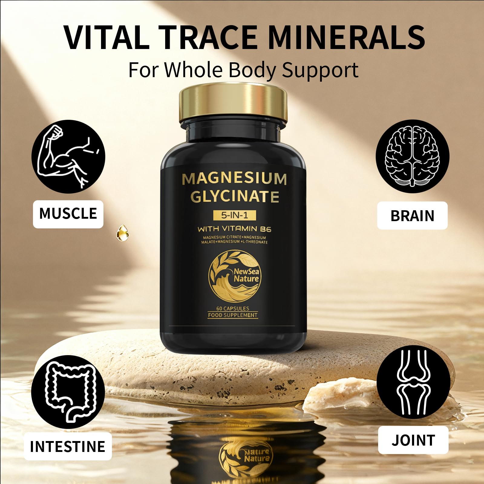 Magnesium Glycinate Supplements 800mg Glycinate,300mg Citrate,200mg Malate,150mg Gluconate Magnesium Complex | 282mg Elemental Mg | with Vitamin B6 | High Absorption | 60 Vegan Tablets | Gluten-Free