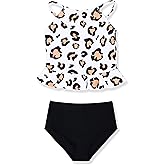 Mafulus Girls 2 PCS Swimsuit Ruffle Cute Print Adjustable Spaghetti Strap Quick Drying Kids Bathing Suit 5-14Years