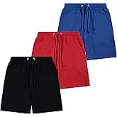 Sezzit Boys’ 3-Pack French Terry Cotton Shorts – Soft Pull-On Activewear Shorts with Drawstring Waist & Pockets