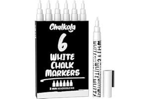 Chalkola White Chalk Markers - White Dry Erase Liquid Chalk Pens for Chalkboard, Blackboard, Window, Bistro, Car Glass, Board