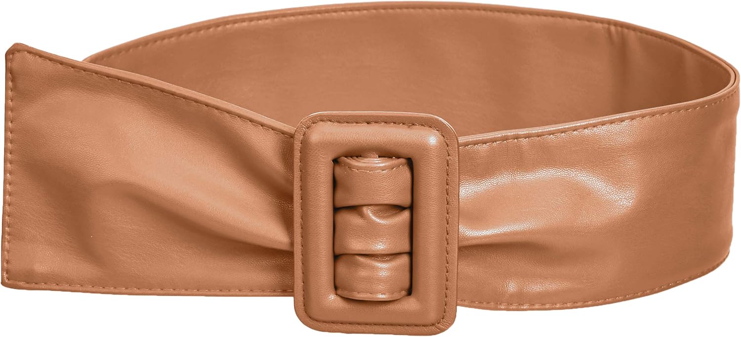 Silver Urbanism Women Soft Thick PU Leather Belt Wide Band for Coat