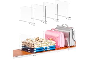 SuoXing 4 Pack Acrylic Shelf Dividers for Closet Organization,Clear Closet Dividers for Tshirt,Sweatshirt,Purse,T Shirt,Handbags,Sweater Organizer,Bookshelf and Closet Shelf Separators in Closet