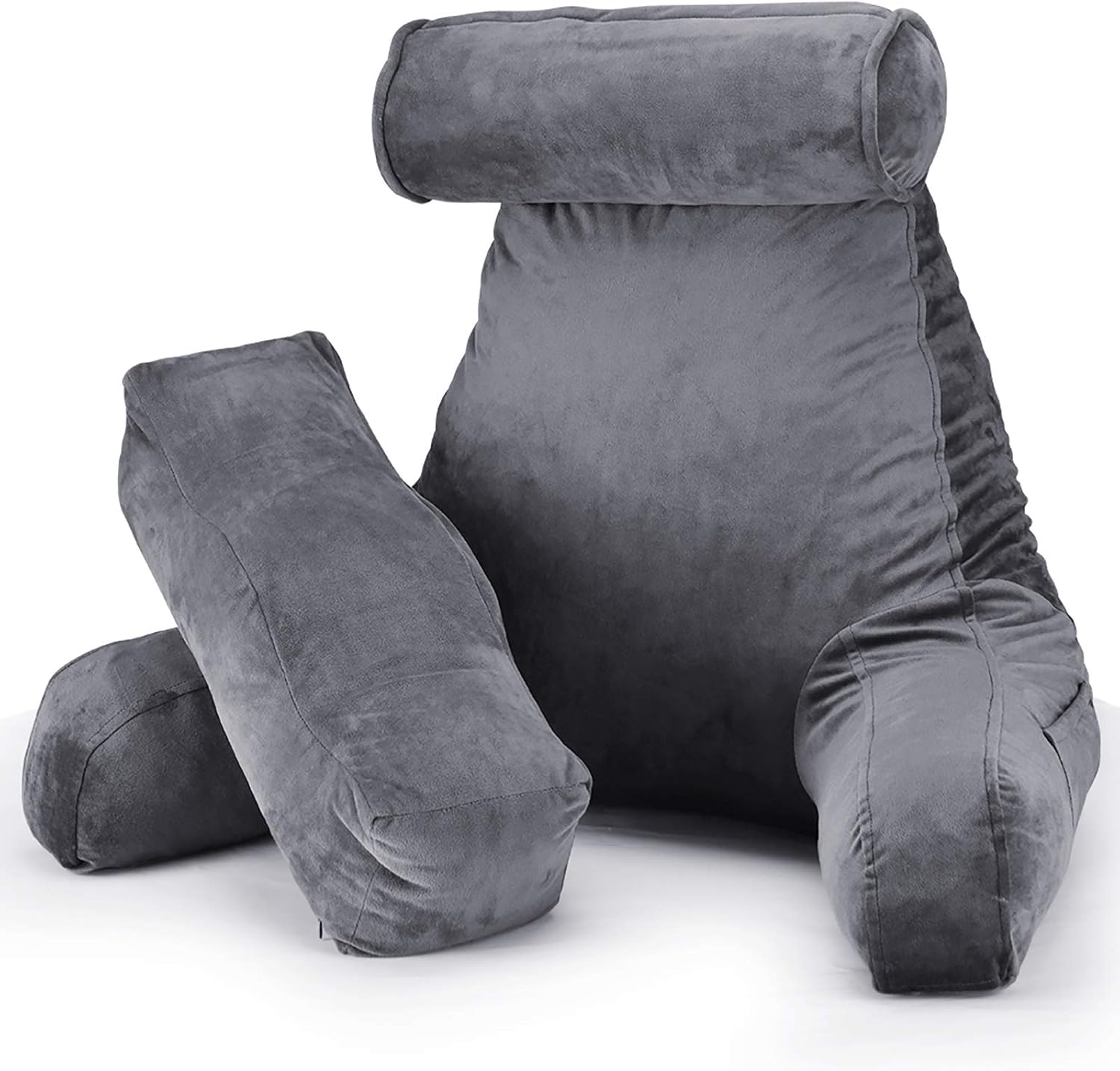 ACWARM HOME Reading Pillow, Bed Rest Pillow with Shredded Memory Foam, Support Arms, Headrest, Leg Pillow - Perfect Back Support for Reading, Relaxing for Kids & Adults (Grey): Home & Kitchen