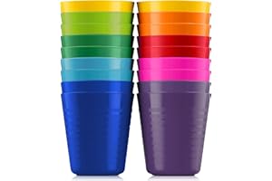 PLASKIDY Kids Cups - Set of 18 Plastic Toddler Drinking Cups, 8 Ounce Tumblers in 9 Assorted Colors - Reusable, Dishwasher Safe, BPA Free for Kids and Toddlers