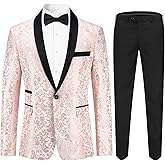 Cloudstyle Mens 2 Piece Floral Jacquard Dress Suit Set 1 Button Print Dinner Jacket Pants