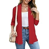 LOMON Womens 3/4 Sleeve Cardigan Open Front Lightweigh Casual Cardigan with Pockets