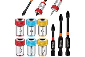 KINYFY 6 Pieces Strong Magnetic Screw Ring With 3 Pieces Ph2 Screwdriver Bit Set, 1/4 Inch/6.35 mm Universal Magnetizer Screw Removable for Hex Screwdriver and Power Bits