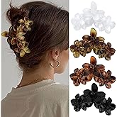 4Pcs Flower Hair Clips Large Matte Hair Claw for Women Non-Slip Strong Hold Clips for Thick Hair, Hair Accessories,Black,White,Leopard