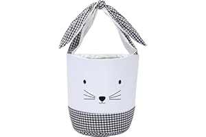 XINBLUECO Easter Bunny Basket Egg Bags for Kids,Canvas Cotton Personalized Candy Egg Basket Rabbit Print Buckets with Fluffy Tail Gifts Bags for Easter……