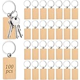 MBAIYO 100 Pcs Natural Beech Wooden Keychain Blanks Bulk, Unfinished Engravable DIY Key Chains with Zinc Alloy Rings for Laser Engraving & Crafting Wooden Key Tag for DIY Gift Craft Supplies